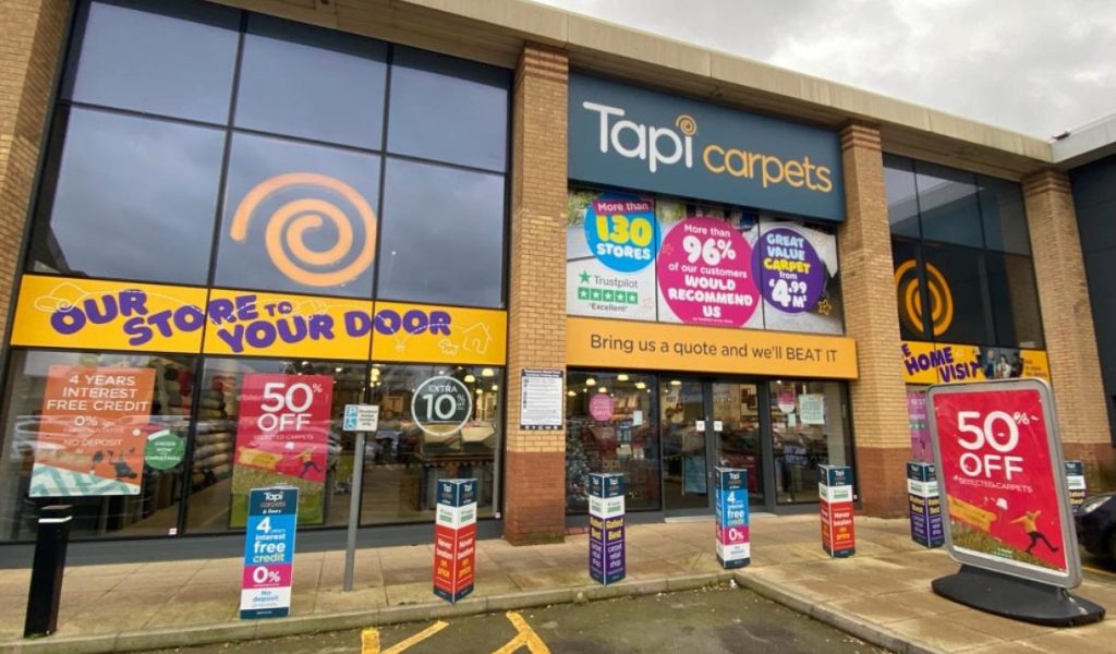 Carpet store with promotional signage outside