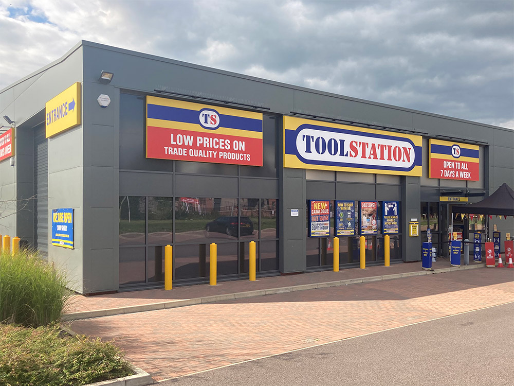 Toolstation store with promotional signage.